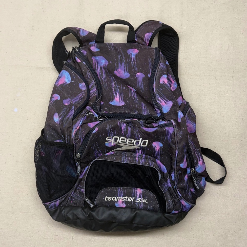 Speedo Teamster 35L Swimming Backpack Purple Blue Jellyfish Print Galaxy Bag